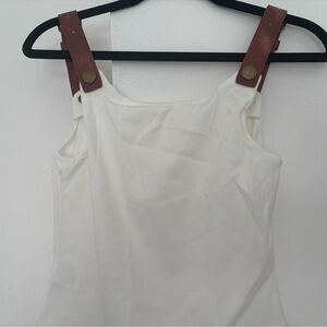 Elegant White Tank Top with Brown Accents